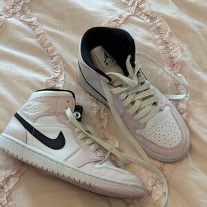 Jordan Air High-Top Sneakers in Light Pink, White & Black